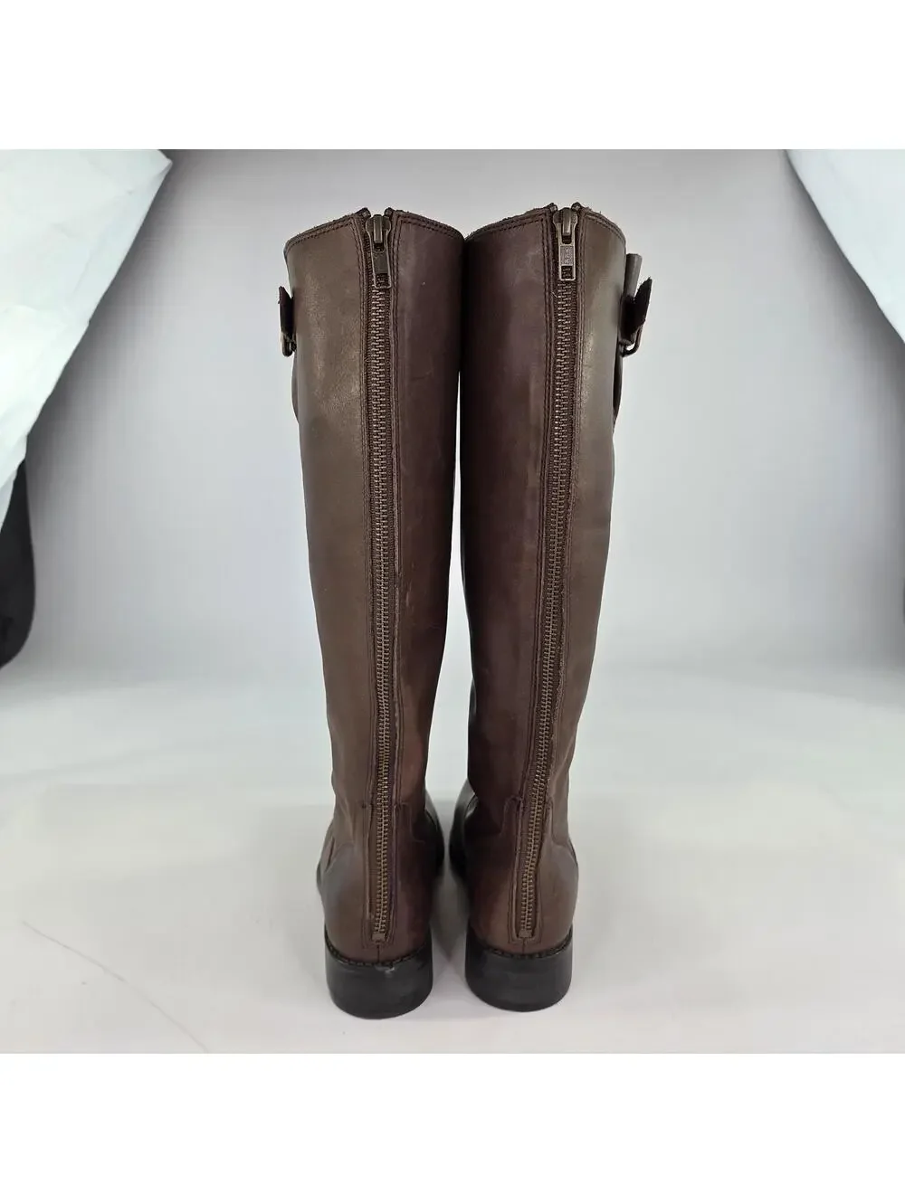 Steve Madden Trrott Knee High Boot US 8.5 M Brown Leather Back Zip Riding Boots